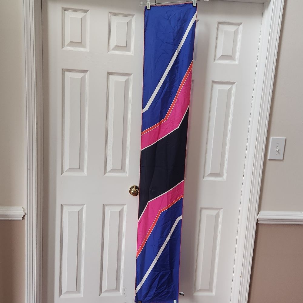 Talbots Color Block Stripe SILK Scarf Navy Pink Orange Long Rectangle